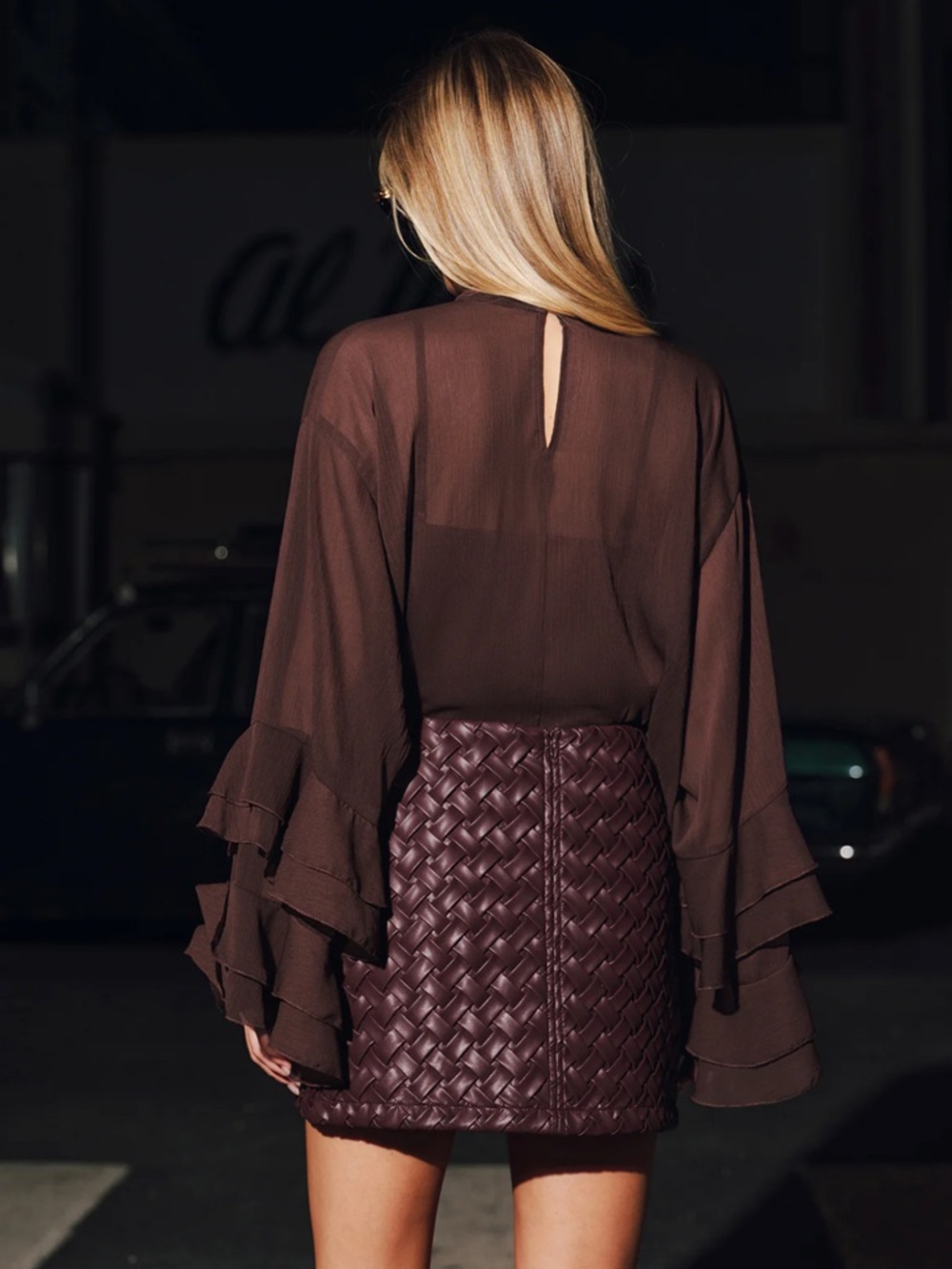 Commense Bottega Faux Leather Woven Mini Skirt Size Large NWT - Picture 3 of 6